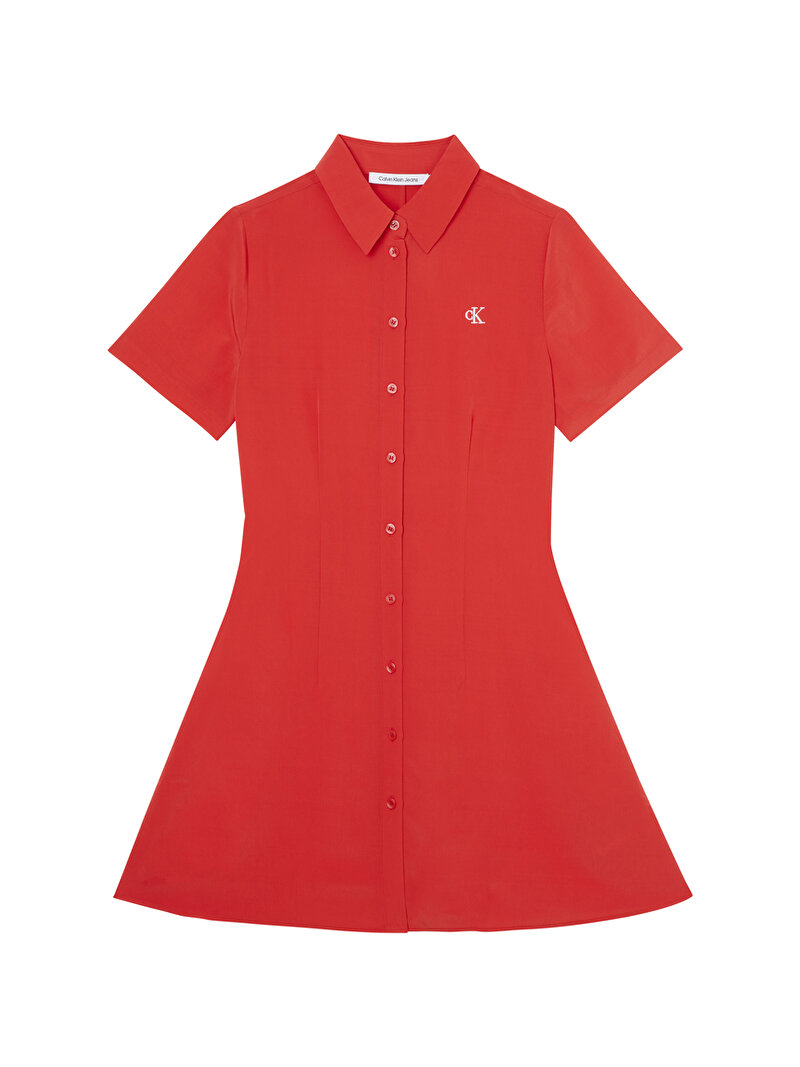 Kadın Short Sleeves Kırmızı Gömlek Elbise