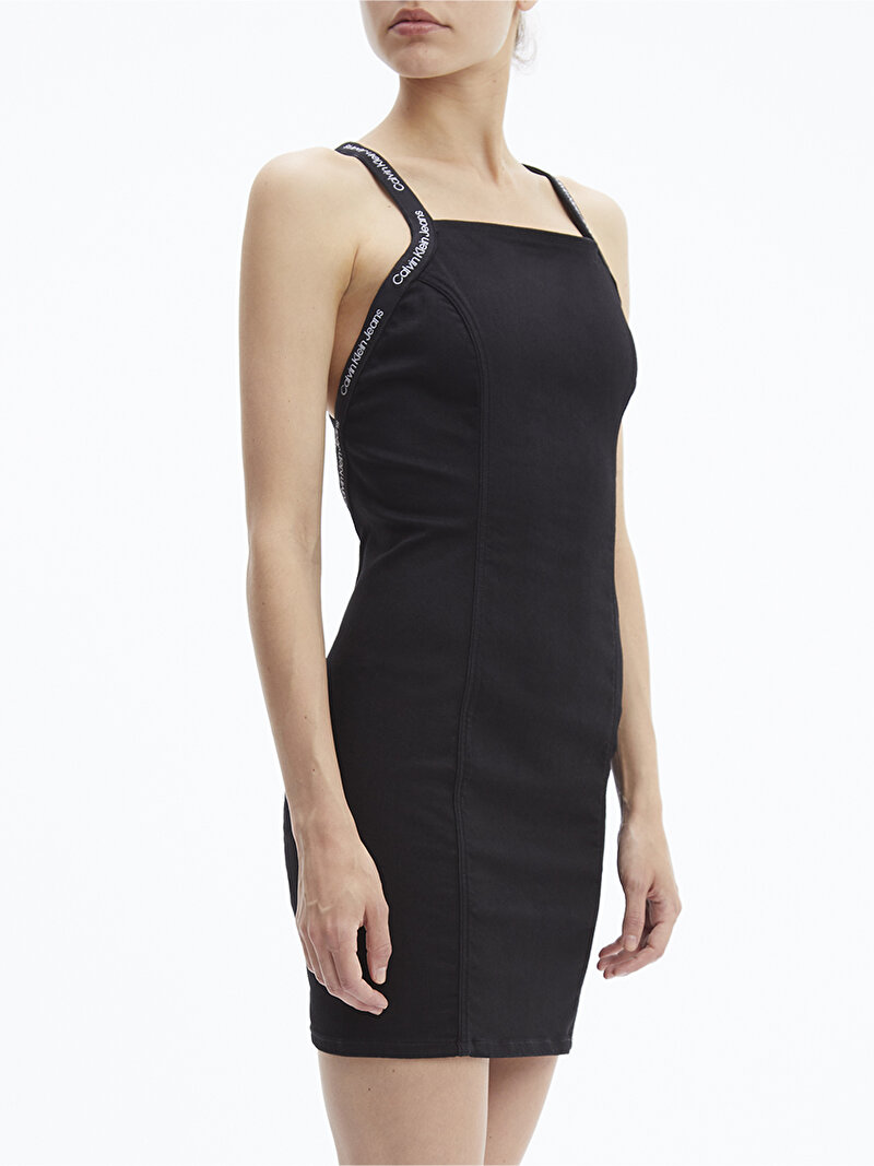 Calvin Klein Siyah Renkli Kadın Logo Strap Bodycon Elbise