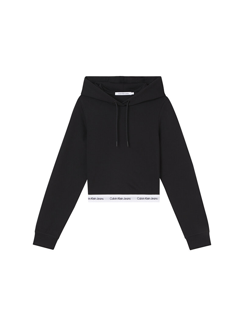 Calvin Klein Siyah Renkli Kadın Crop Milano Jarse Kapüşonlu Sweatshirt