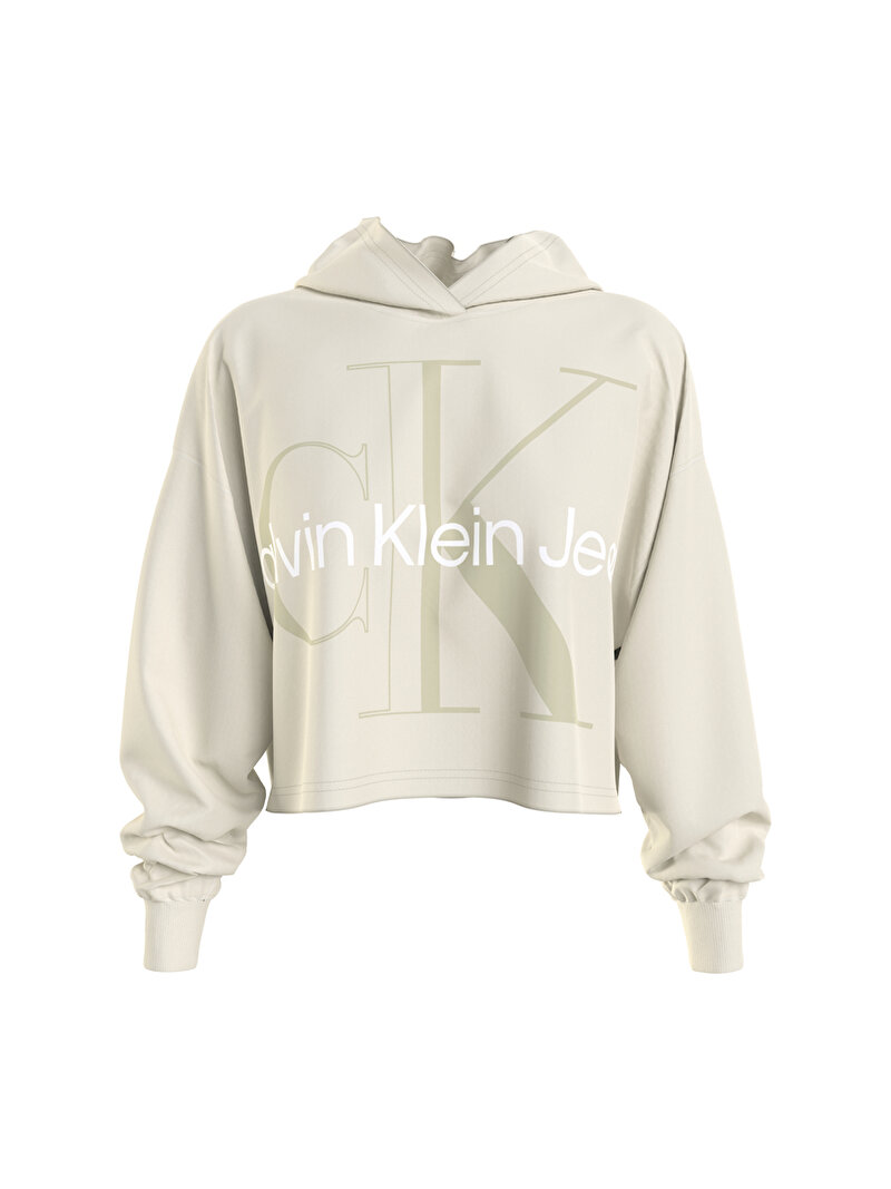 Calvin Klein Bej Renkli Kadın Glossy Monogram Hoodie Sweatshirt