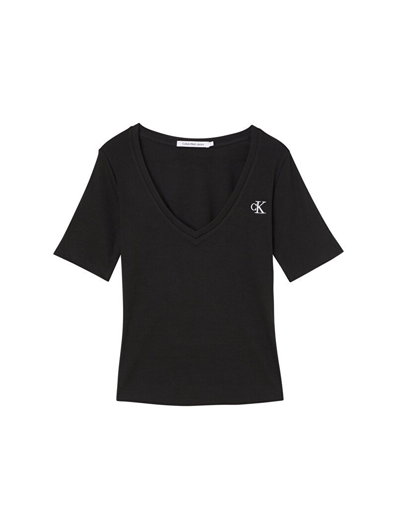 Calvin Klein Siyah Renkli Kadın Ck Rib V Yaka T-Shirt