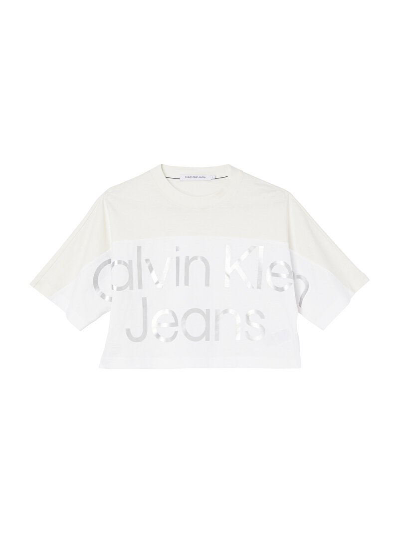 Calvin Klein Beyaz Renkli Kadın Cropped Gloss Logo T-shirt