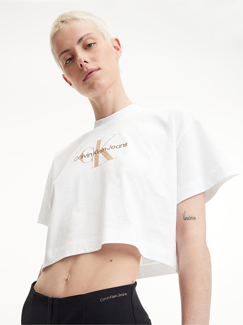 Calvin Klein Beyaz Renkli Kadın Archival Monologo T-Shirt