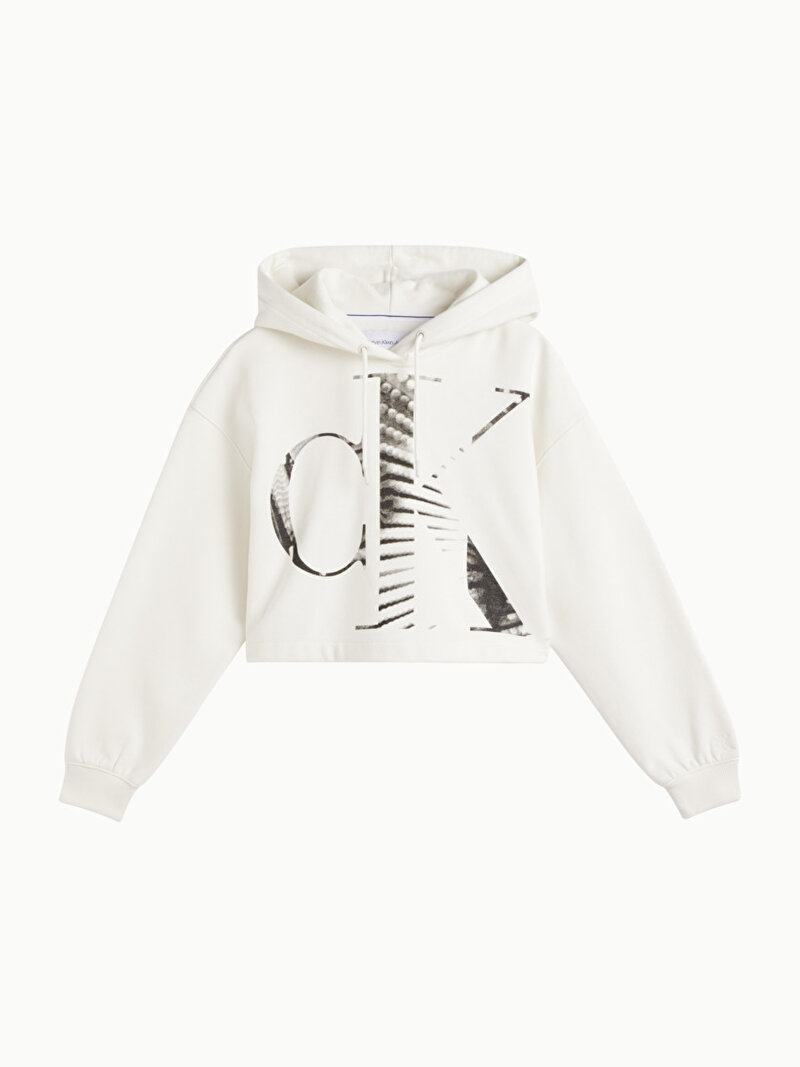Calvin Klein Beyaz Renkli Kadın Blown Up CK Logo Hoodie Sweatshirt