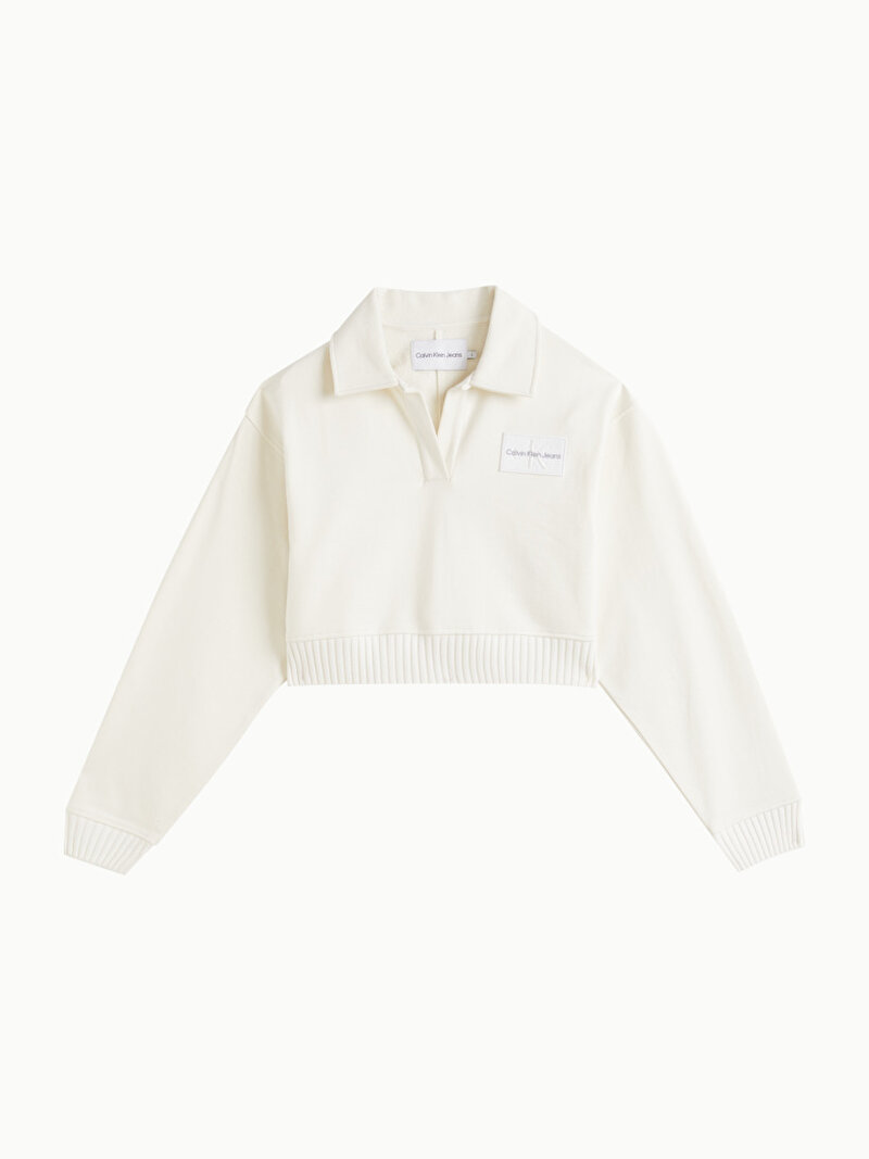 Calvin Klein Beyaz Renkli Kadın Badge Polo Yaka Sweatshirt