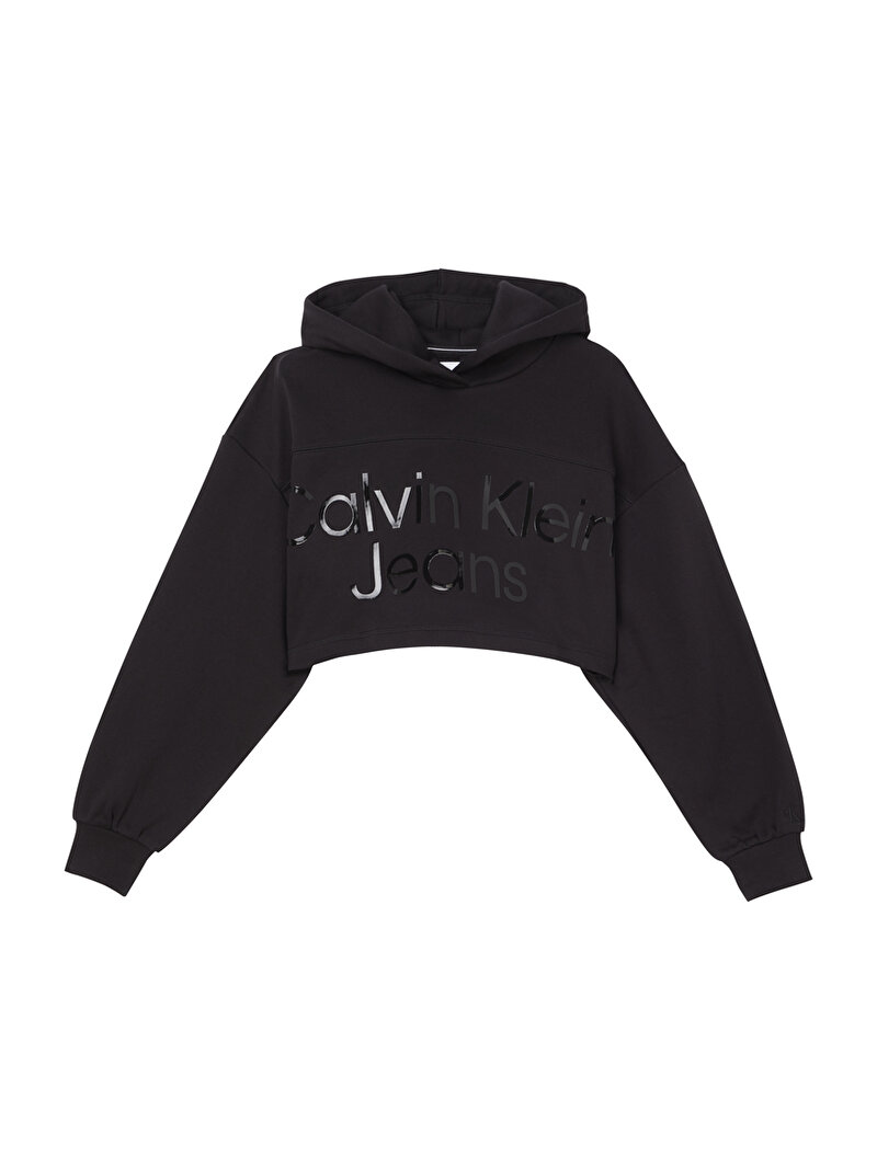 Calvin Klein Siyah Renkli Kadın Shiny Institutional Logo Hoodie Sweatshirt