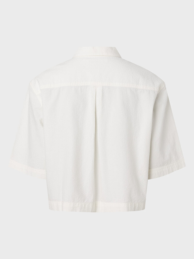 Calvin Klein Beyaz Renkli Kadın Boxy Seersucker Gömlek