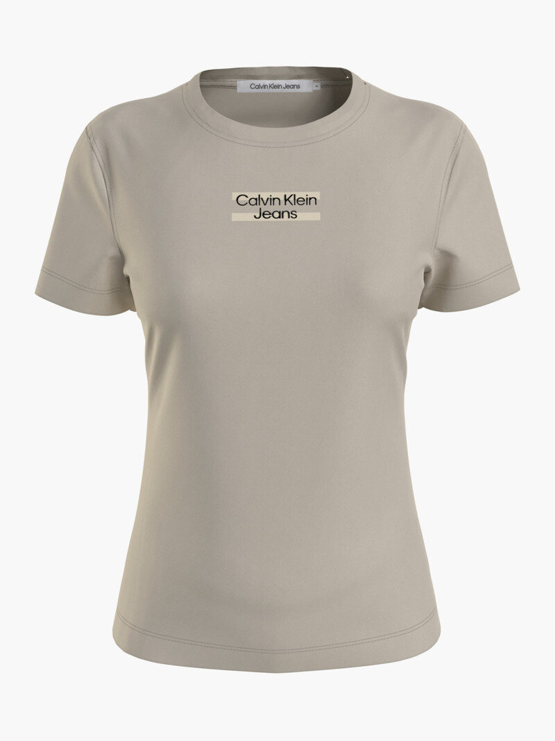 Calvin Klein Bej Renkli Kadın Stripe Logo T-Shirt