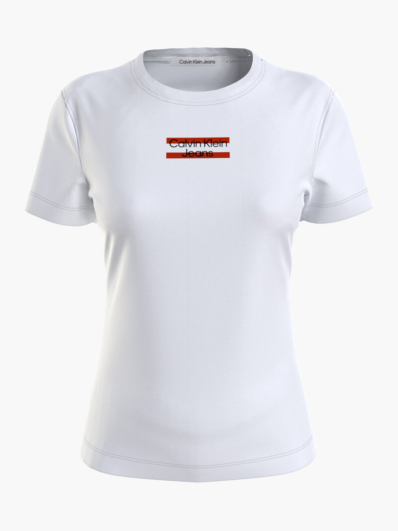 Calvin Klein Beyaz Renkli Kadın Stripe Logo T-Shirt