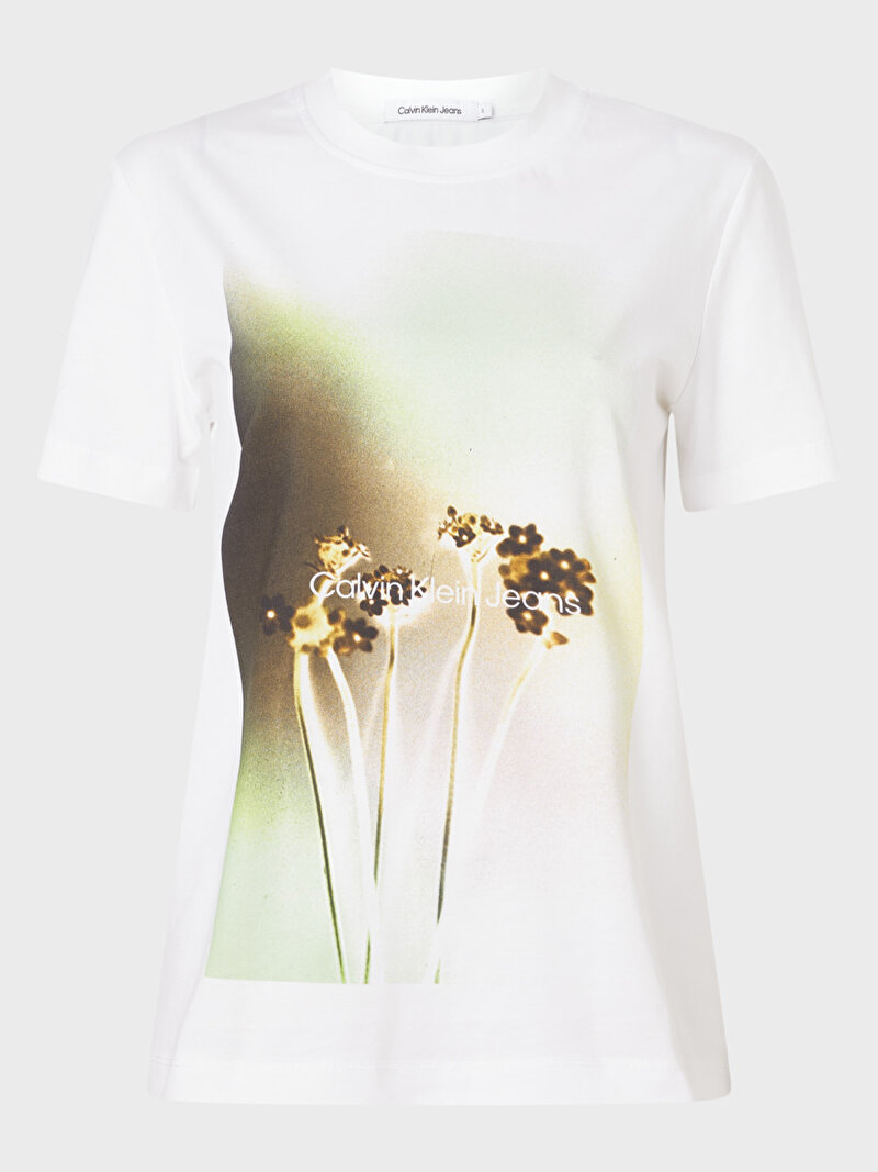 Calvin Klein Beyaz Renkli Kadın Floral Photoprint T-Shirt