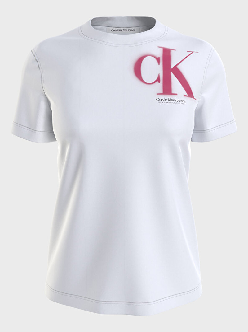Calvin Klein Beyaz Renkli Kadın Sprayed Monogram T-Shirt