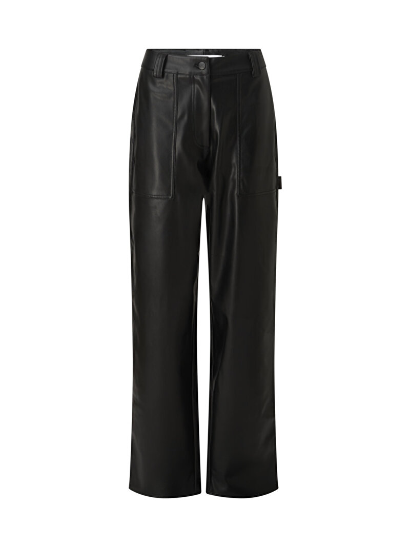 Calvin Klein Siyah Renkli Kadın Yüksek Bel Deri Pantolon