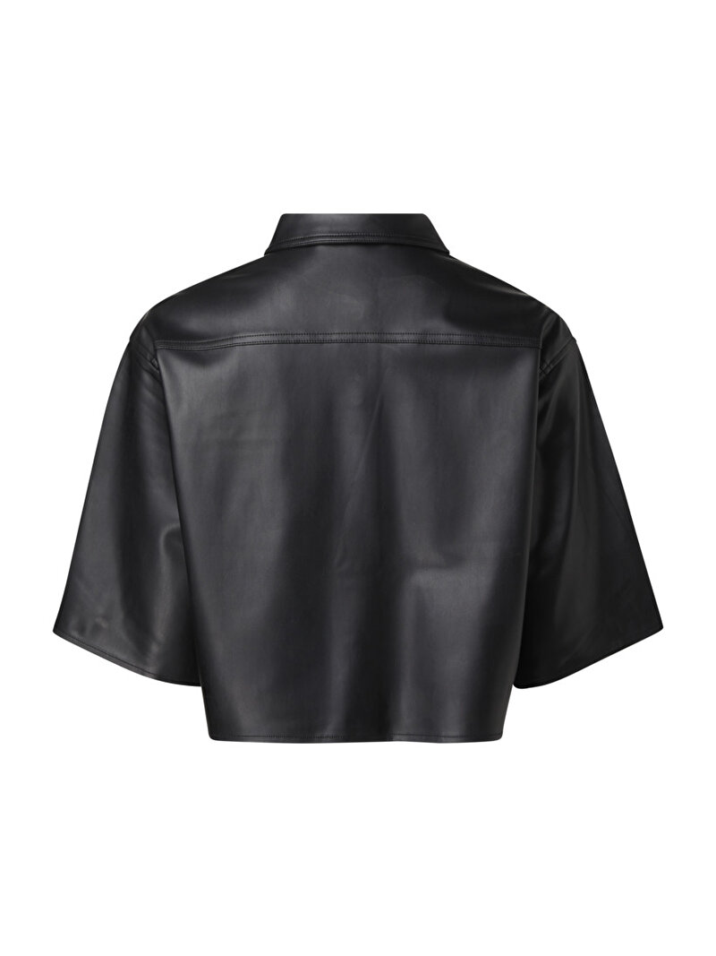 Calvin Klein Siyah Renkli Kadın Cepli Deri Gömlek