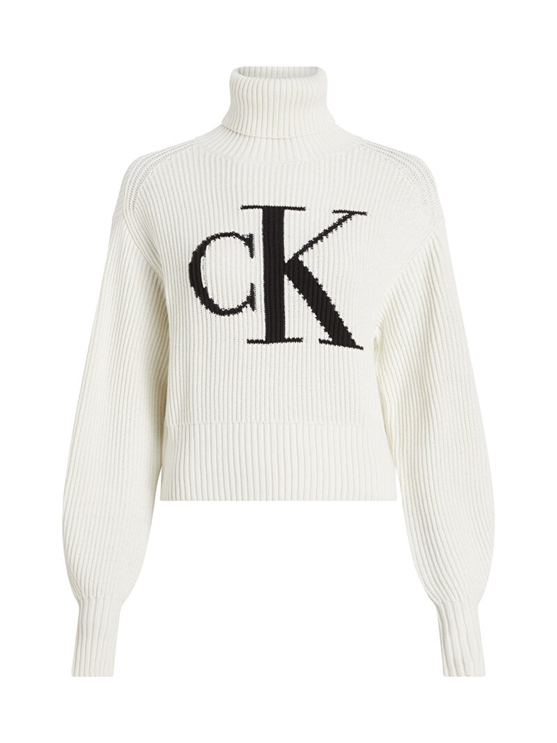 Calvin Klein Beyaz Renkli Kadın Blown Up Ck Loose Kazak