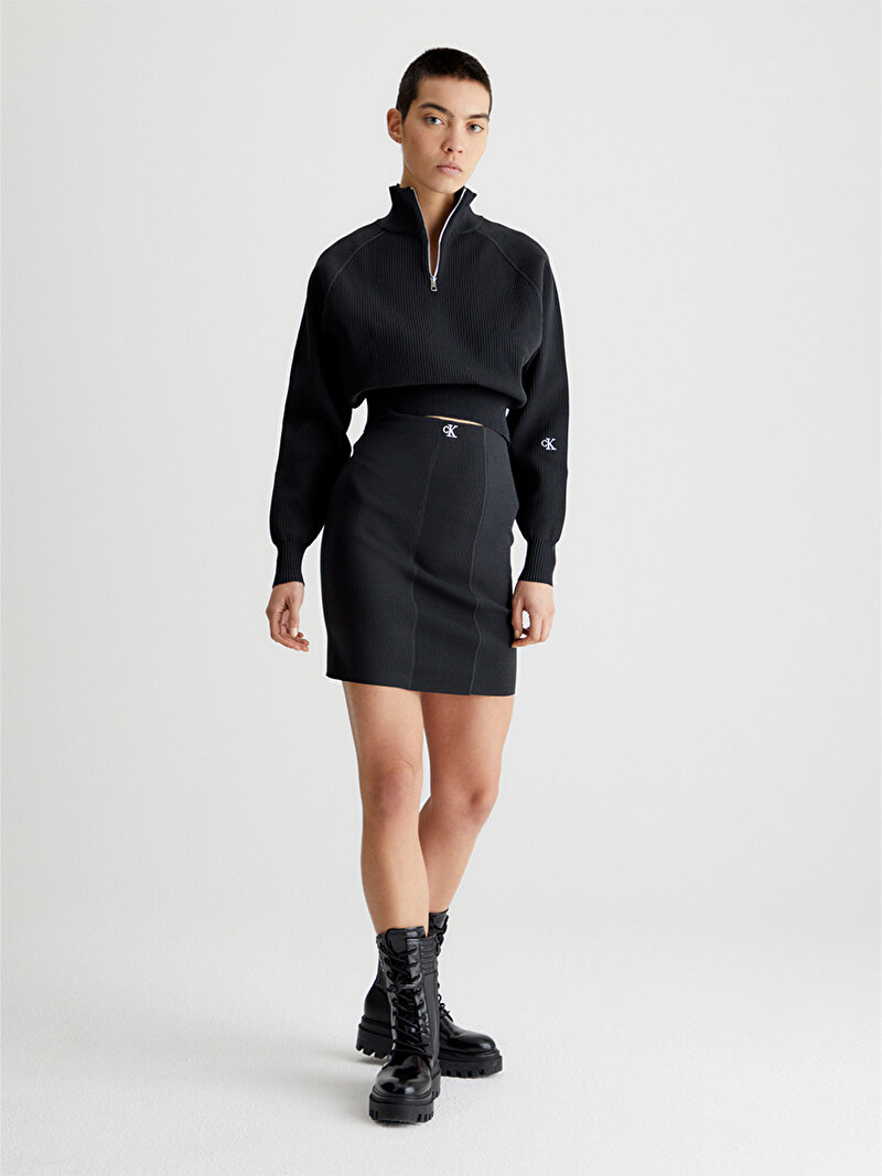 Calvin Klein Siyah Renkli Kadın Half Zip Kazak