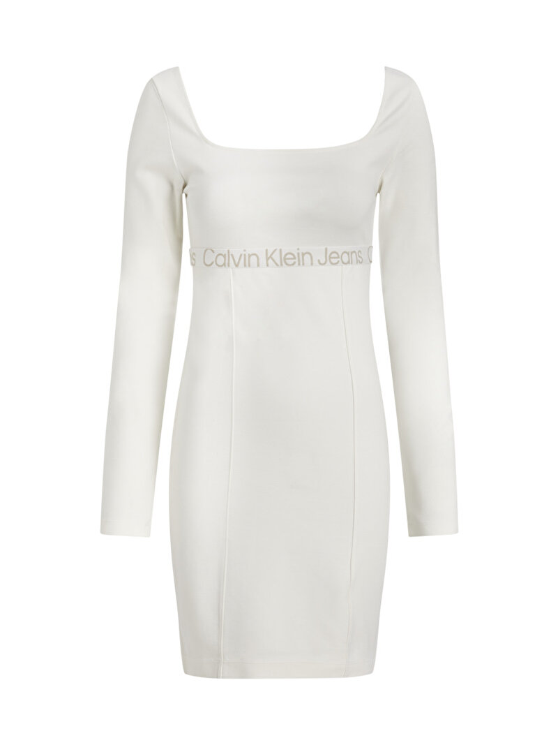 Calvin Klein Beyaz Renkli Kadın Logo Elastic Milano Elbise