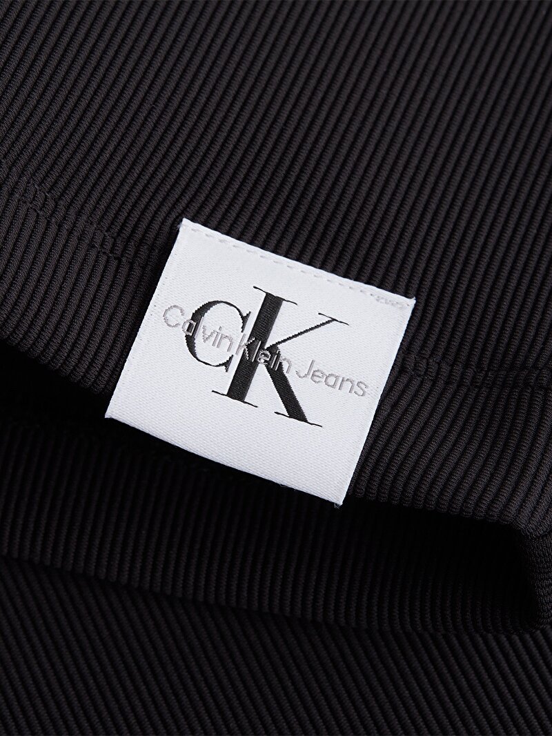 Calvin Klein Siyah Renkli Kadın Tab Split Neck Rib T-Shirt