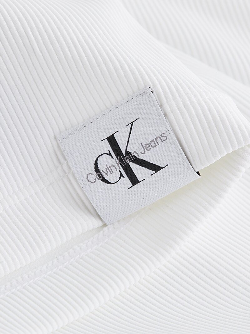 Calvin Klein Beyaz Renkli Kadın Tab Split Neck Rib T-Shirt