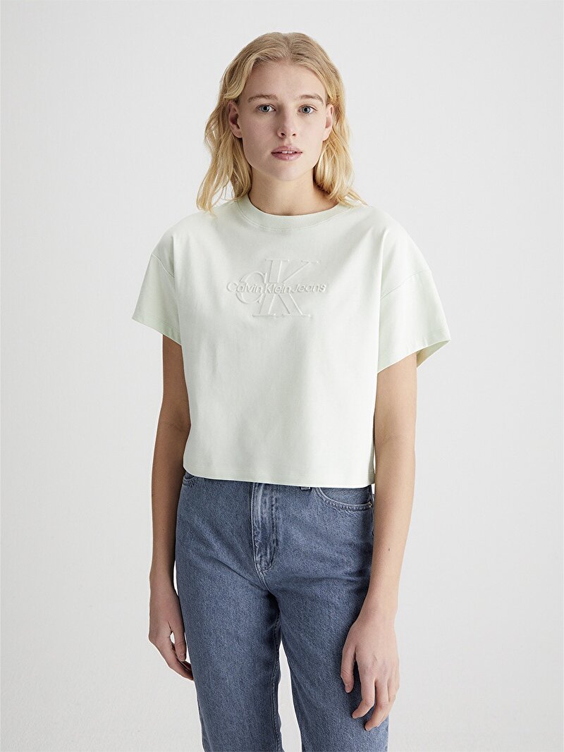 Calvin Klein Yeşil Renkli Kadın Embossed Monologo T-Shirt