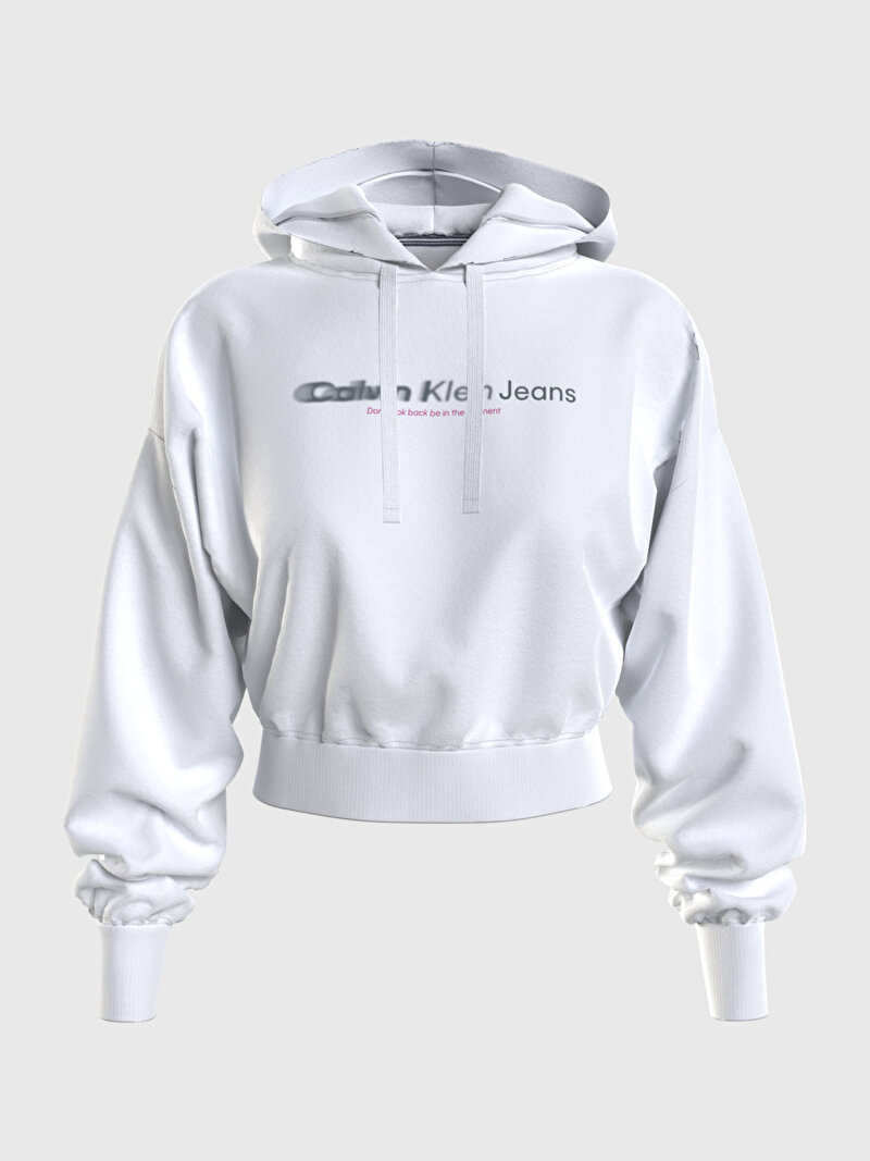 Calvin Klein Beyaz Renkli Kadın Ck Slogan Hoodie Sweatshirt