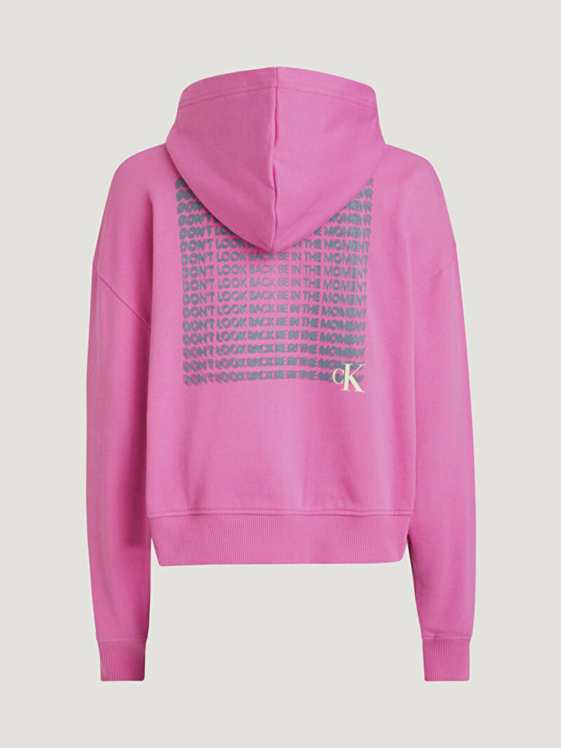 Calvin Klein Pembe Renkli Kadın Box Slogan Fermuarlı Sweatshirt