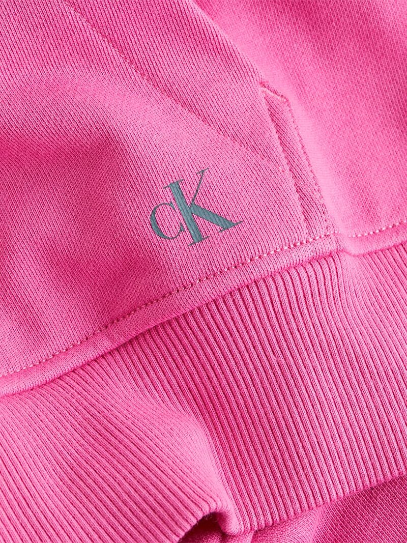 Calvin Klein Pembe Renkli Kadın Box Slogan Fermuarlı Sweatshirt