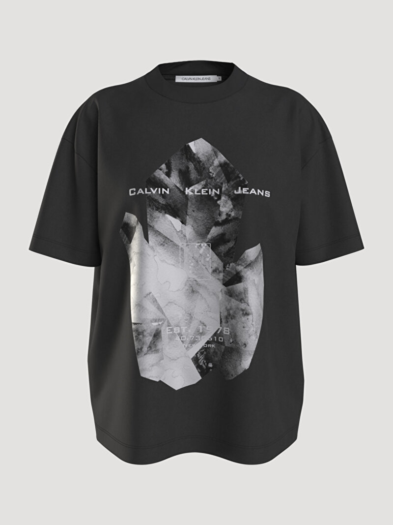 Calvin Klein Siyah Renkli Kadın Diamond Graphic Boyfriend T-Shirt