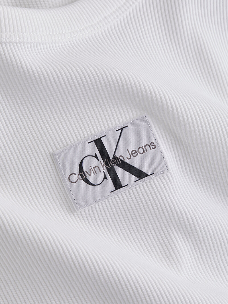 Calvin Klein Beyaz Renkli Kadın Woven Label Rib Regular T-Shirt