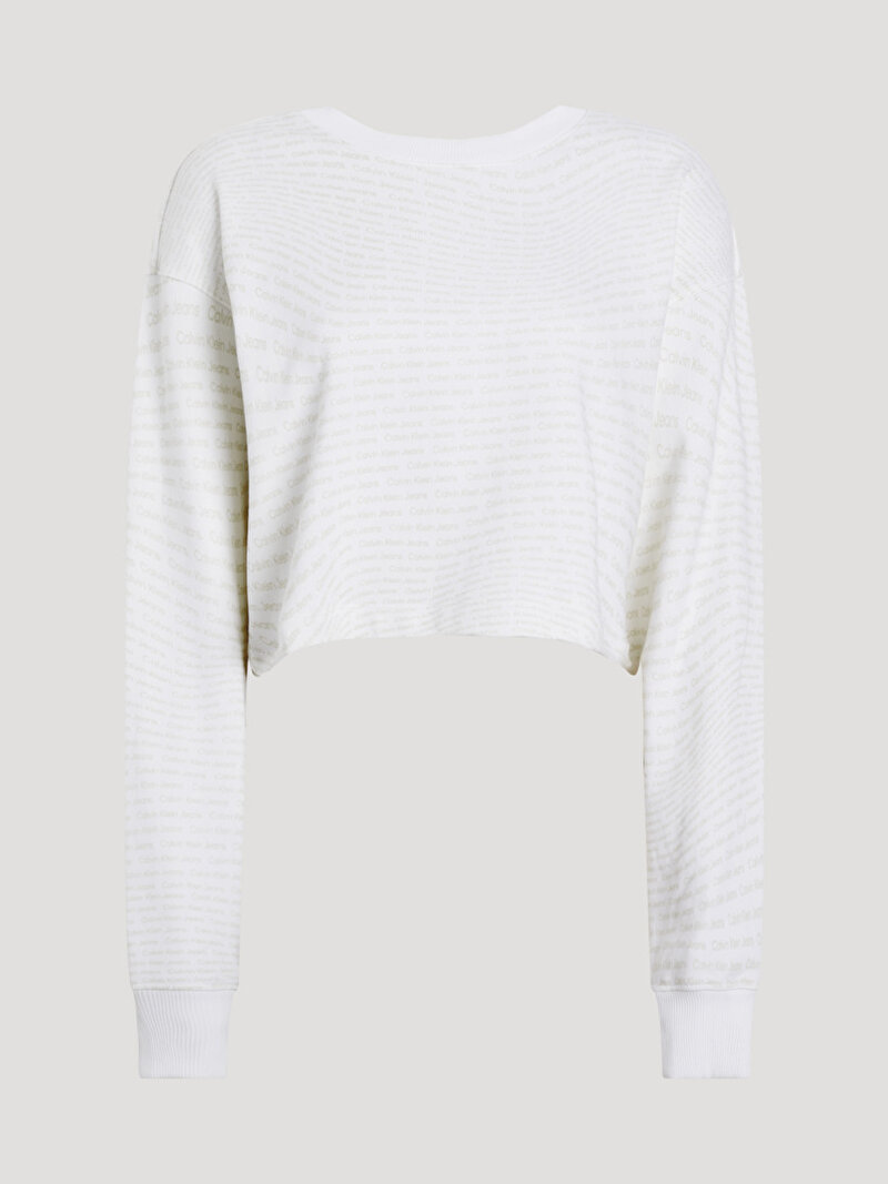 Calvin Klein Beyaz Renkli Kadın Logo Aop Crop Sweatshirt