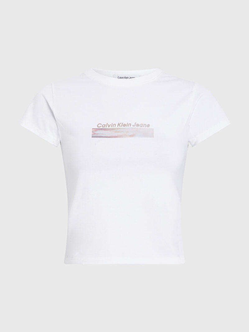 Calvin Klein Beyaz Renkli Kadın Diffused Box Fitted T-Shirt