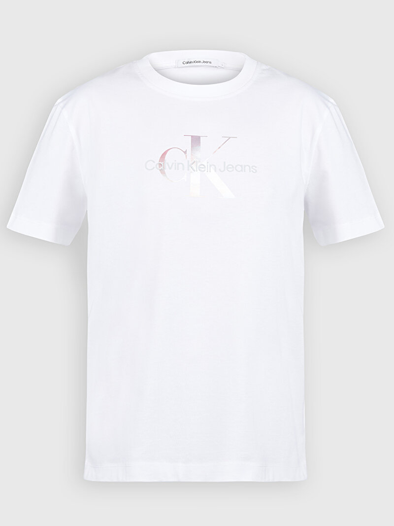 Calvin Klein Beyaz Renkli Kadın Diffused Monologo T-Shirt