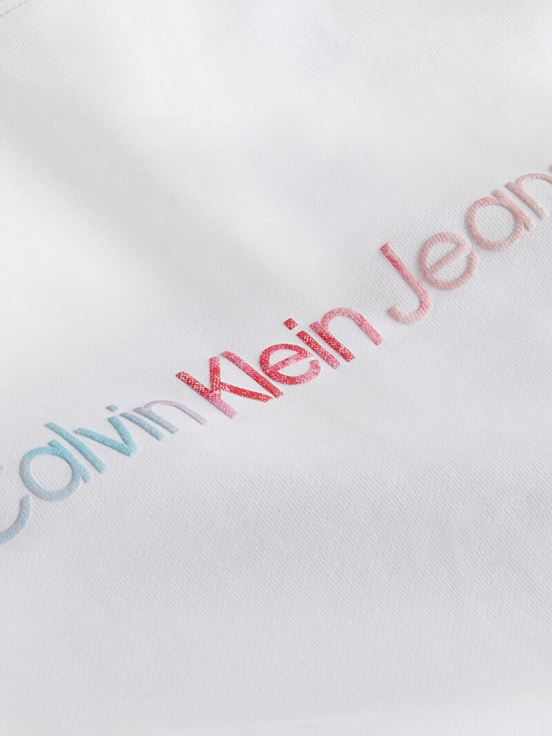 Calvin Klein Beyaz Renkli Kadın Diffused Institutional T-Shirt
