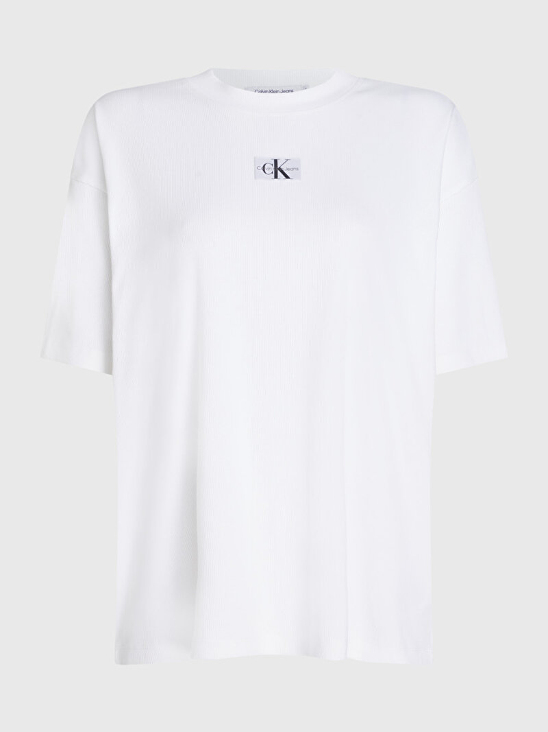 Calvin Klein Beyaz Renkli Kadın Woven Label Rib Boyfriend T-Shirt