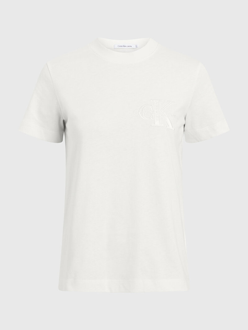 Calvin Klein Ekru Renkli Kadın Satin Applique Regular T-Shirt