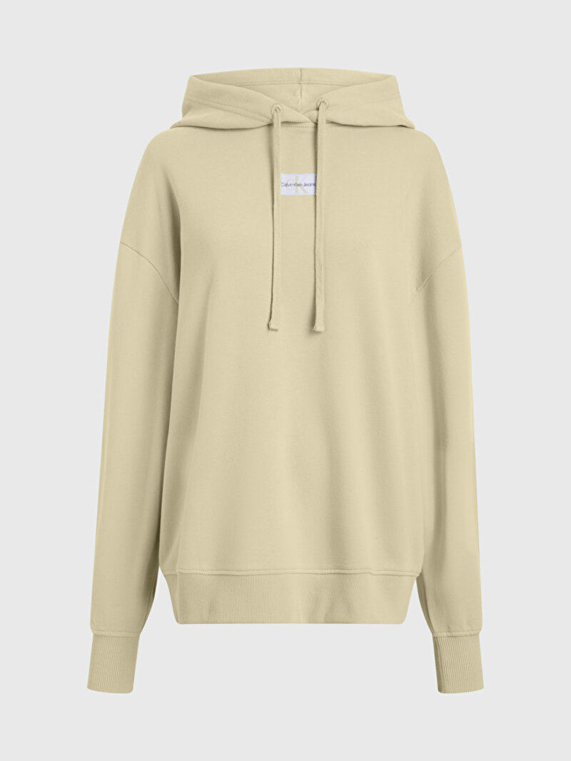 Calvin Klein Bej Renkli Kadın Woven Label Oversized Sweatshirt