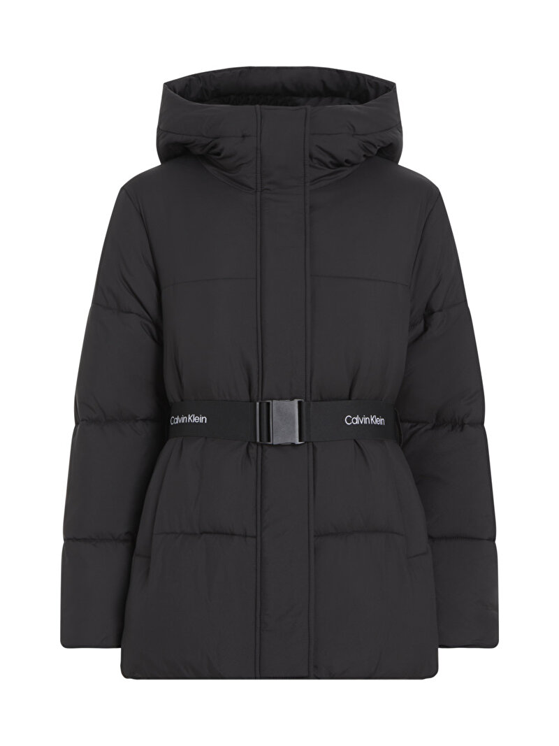 Calvin Klein Siyah Renkli Kadın Logo Belt Puffer Ceket