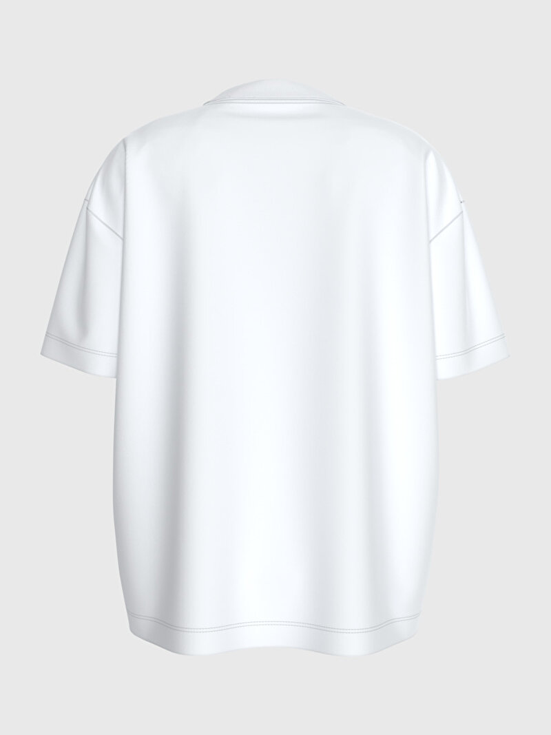 Calvin Klein Beyaz Renkli Kadın Textured Monologo T-Shirt