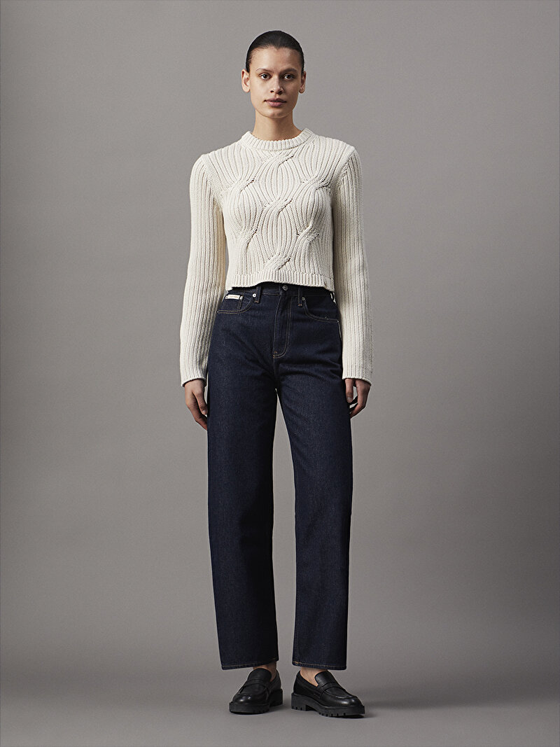 Calvin Klein Ekru Renkli Kadın Cable Knit Kazak