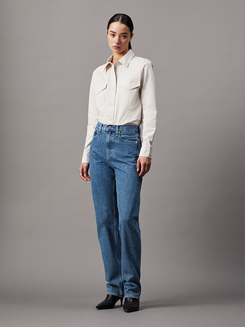 Calvin Klein Mavi Renkli Kadın High Rise Straight Jean Pantolon