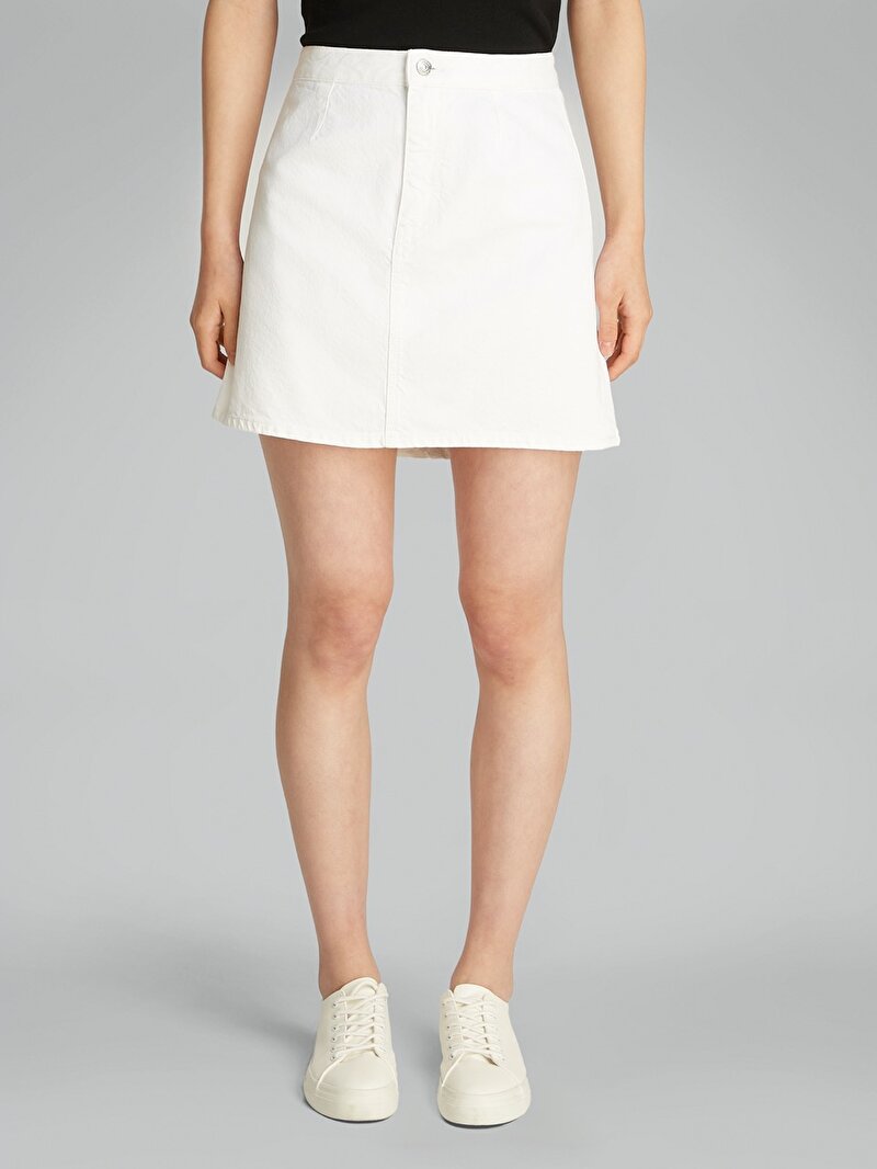 Calvin Klein Beyaz Renkli Kadın Mini Denim Etek