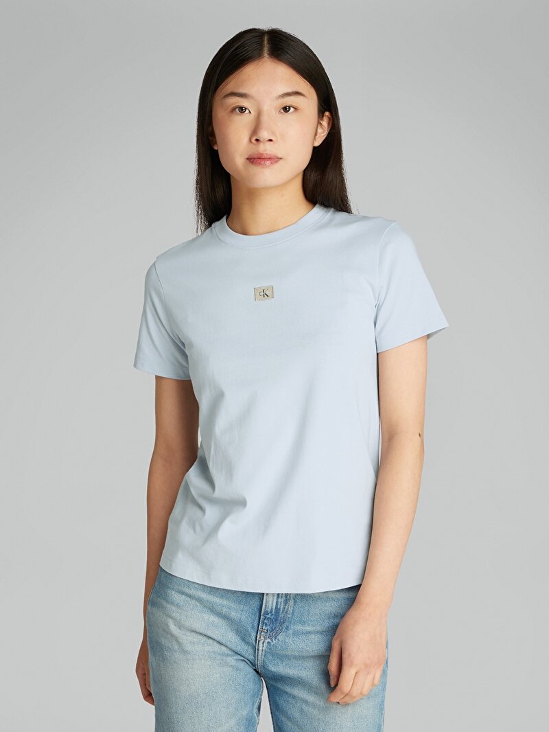 Calvin Klein Mavi Renkli Kadın Woven Label Regular T-shirt