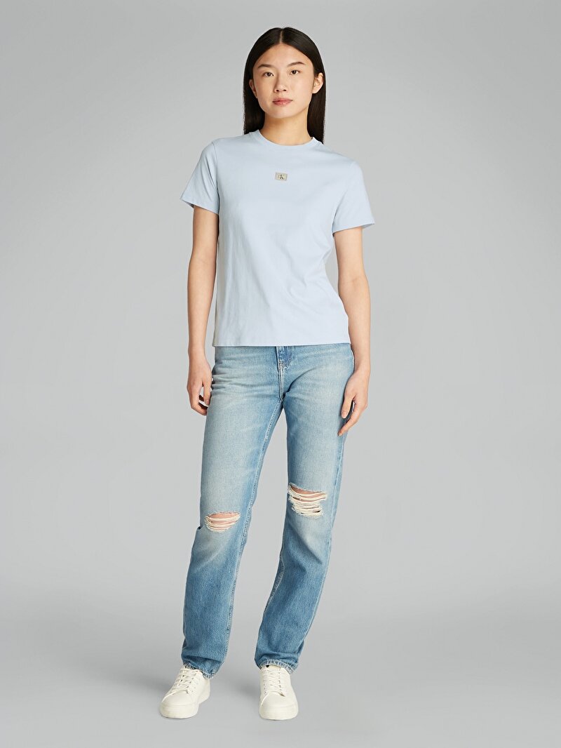 Calvin Klein Mavi Renkli Kadın Woven Label Regular T-shirt