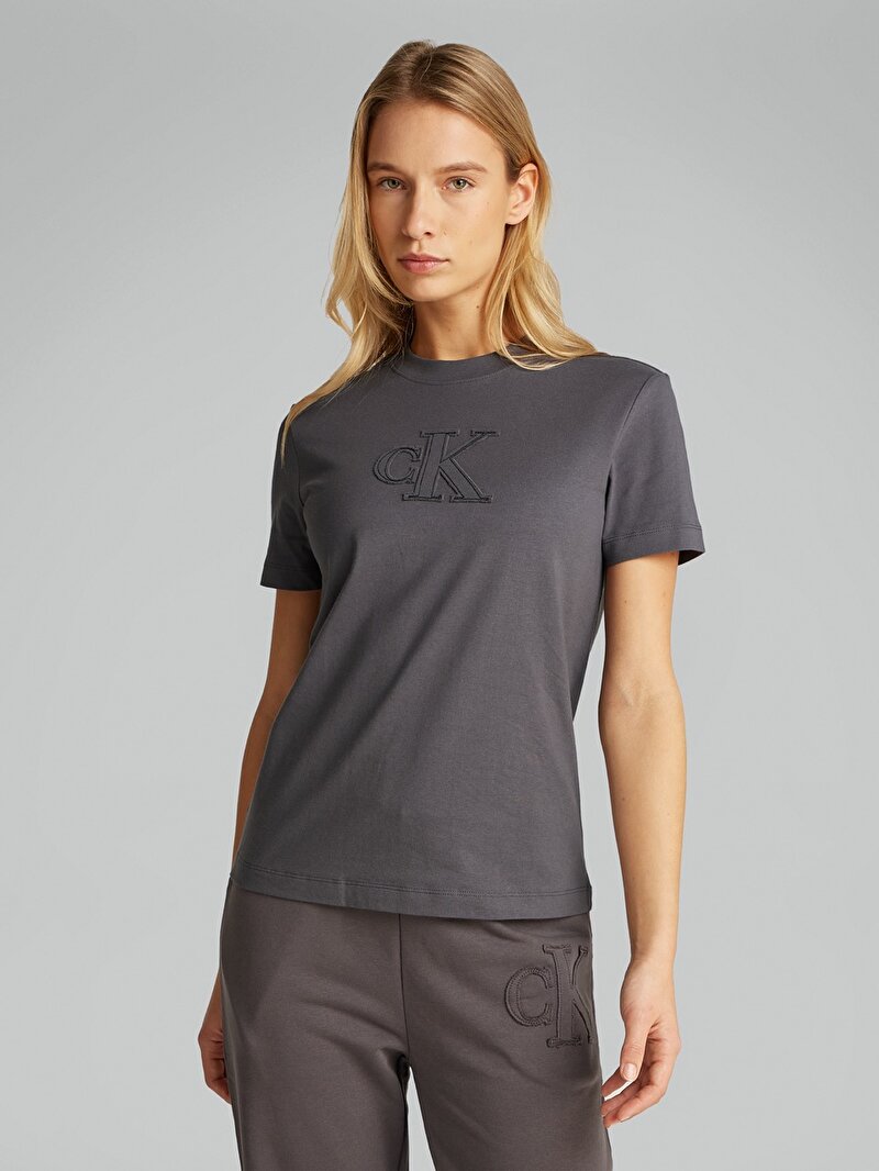 Calvin Klein Gri Renkli Kadın CK Applique Regular T-shirt