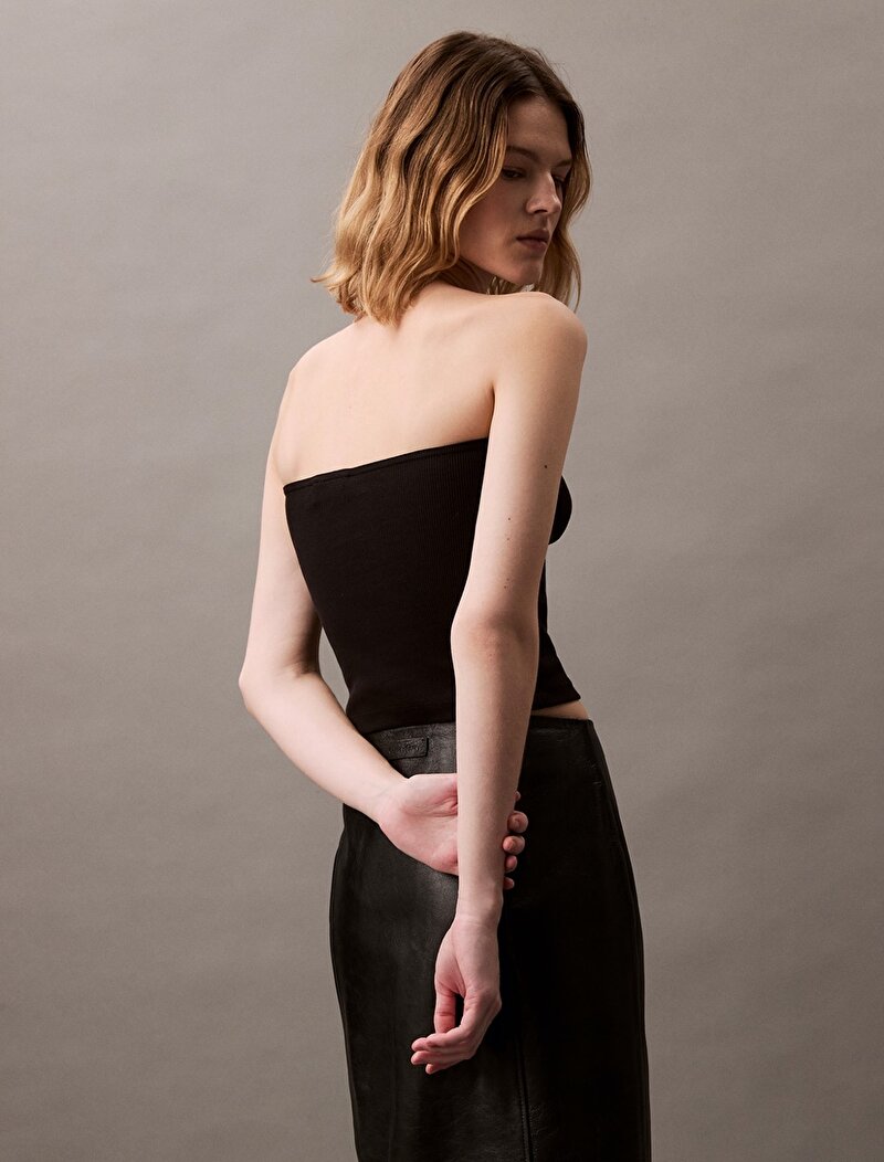 Calvin Klein Siyah Renkli Kadın Woven Label Rib Bluz