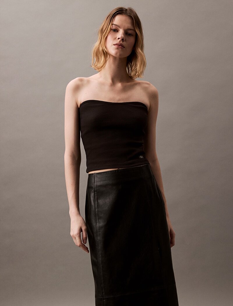 Calvin Klein Siyah Renkli Kadın Woven Label Rib Bluz