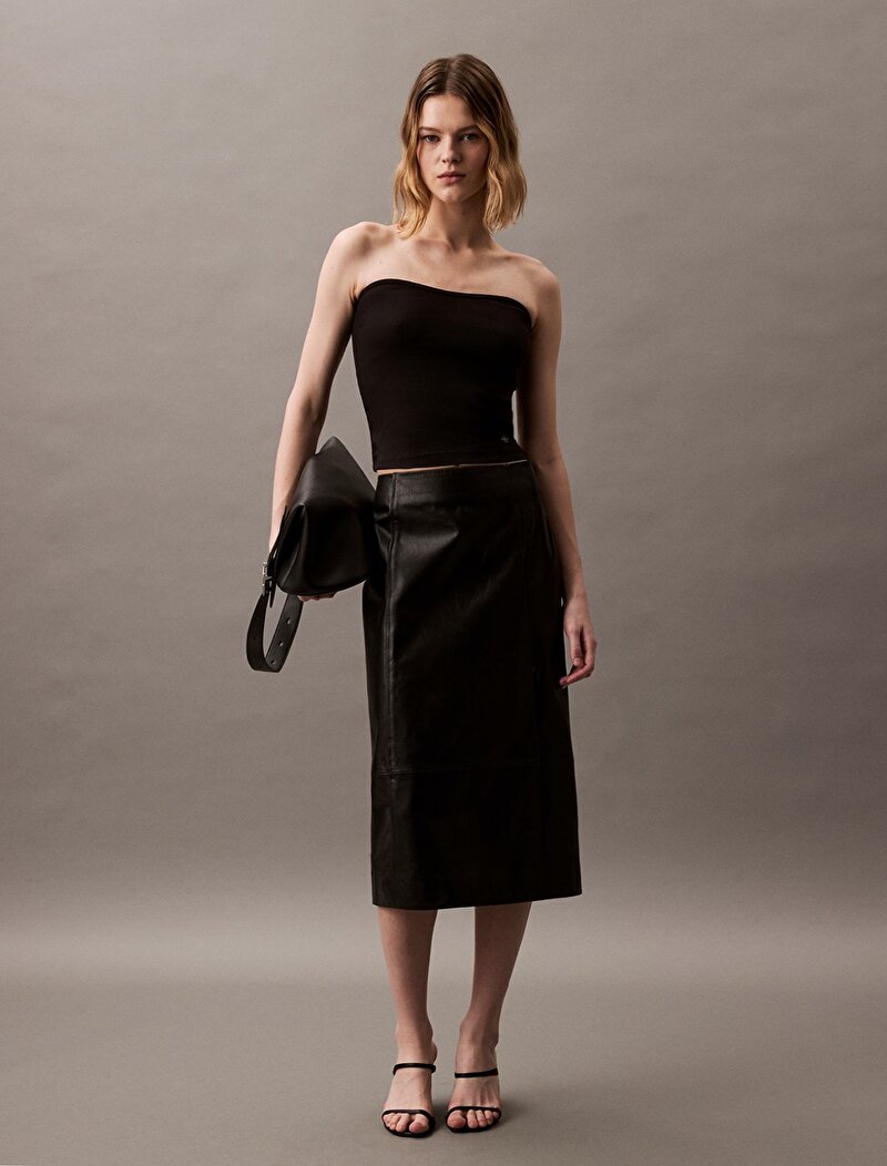 Calvin Klein Siyah Renkli Kadın Woven Label Rib Bluz