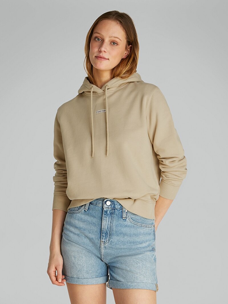 Calvin Klein Bej Renkli Kadın Placed Institutional Sweatshirt