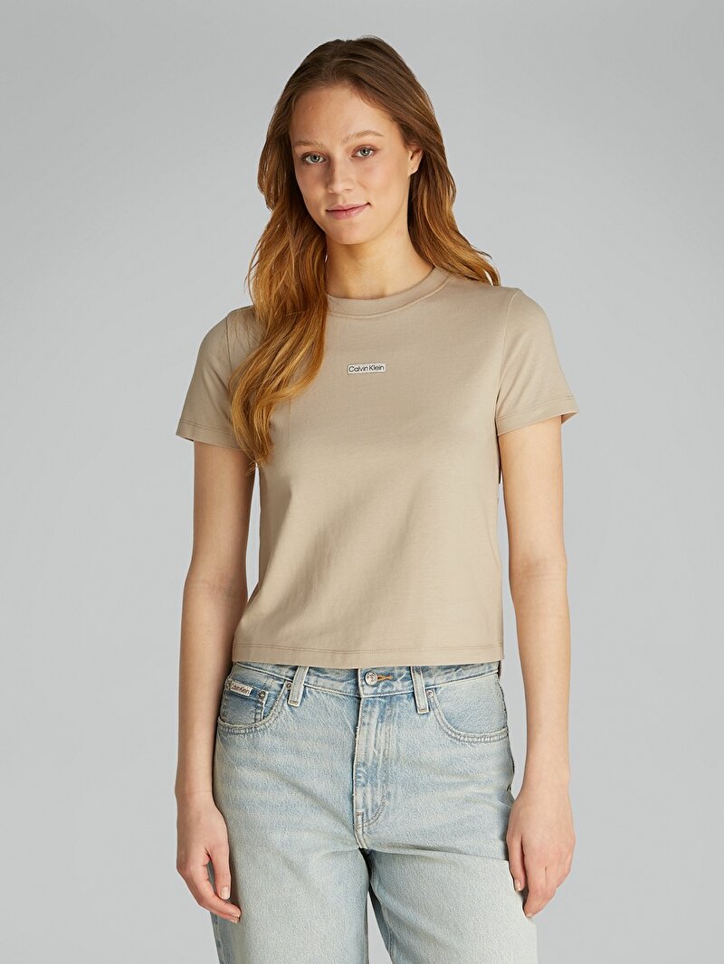 Calvin Klein Bej Renkli Kadın Placed Institutional T-shirt