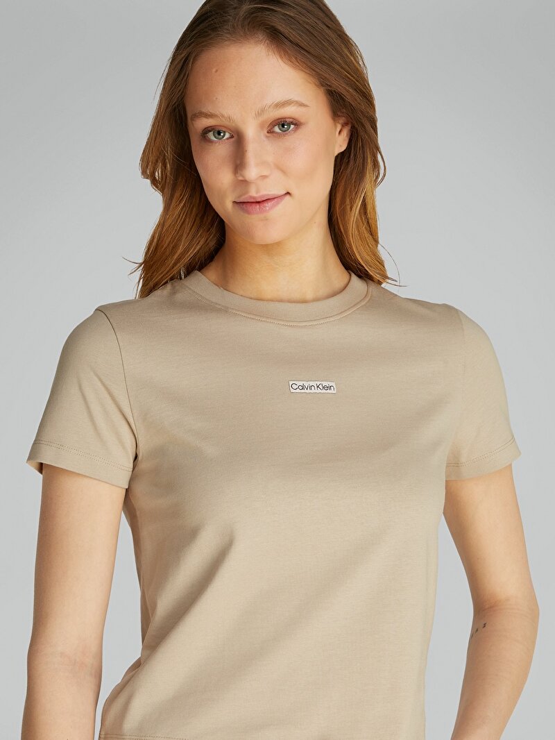 Calvin Klein Bej Renkli Kadın Placed Institutional T-shirt