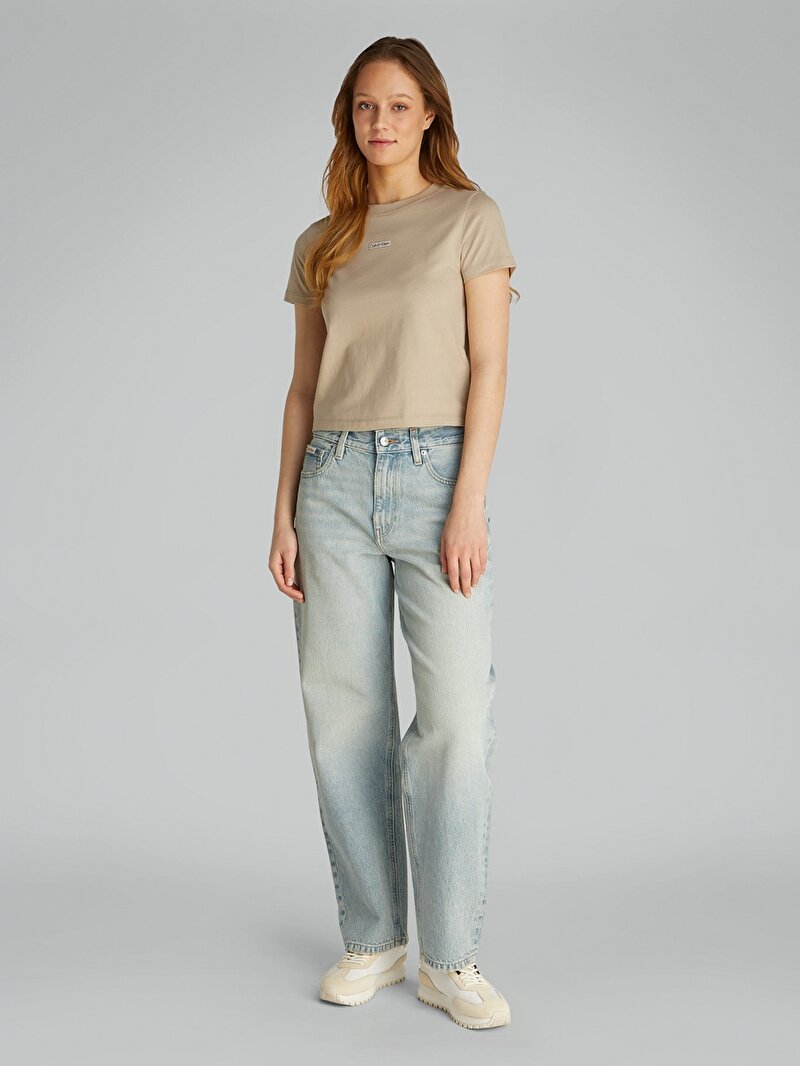 Calvin Klein Bej Renkli Kadın Placed Institutional T-shirt